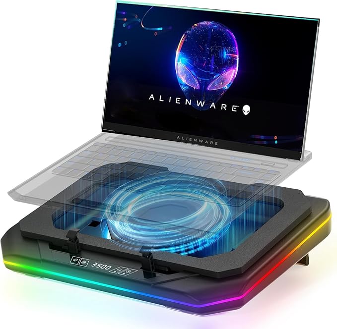 Cooling Pad for Dell Alienware x17 R1 Gaming Laptop Cooler with Powerful Turbo Cooling Fan Can Fast Cooling CPU+GPU 40°C Variable Speed6 RGB Light ModeTouch ControlLCD Screen