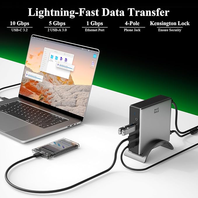 USB C Docking Station Minthouz PD3.1 Docking Station 3 Monitorswith 4K@144Hz 2*HDMI+DP 140W PD ChargeUSB-C 10Gb2*USB-A 5Gbps Gigabit Ethernet Audio/Mic for Chrome OS &amp Windows