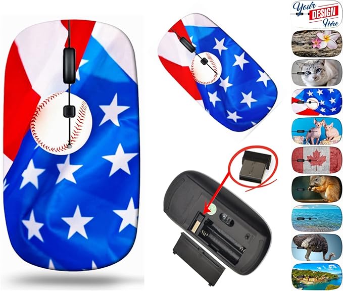 maizi Wireless Mouse for PC MacBook Computer Laptop (BYADAUa0PA_American Flag and BA_042)