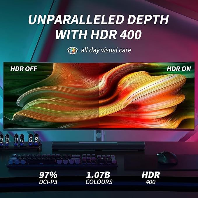 YOGAES 49 Inch 5K Wide Dual QHD (5120x1440) IPS Surface Game Display 49 Inch montior. HDR 400 Hidden Inside USB-C VESA100*100mm Tilt Height Adjustment Possible G-Sync (75hz)