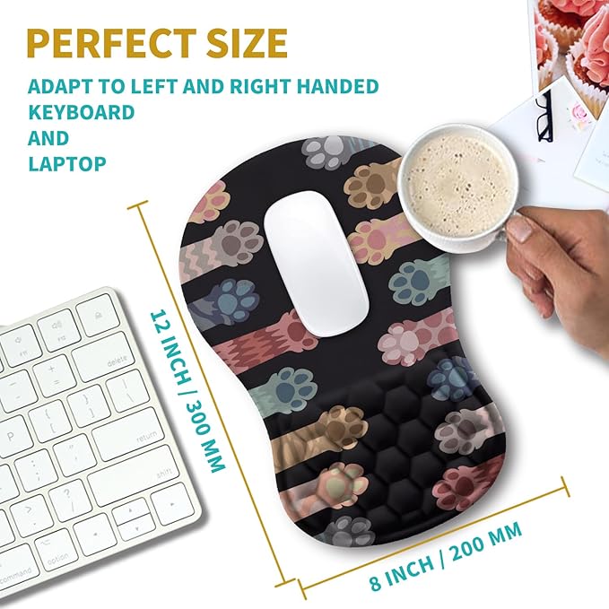 Hokafenle Ergonomic Mouse Pad Wrist Support Wrist Rest Mousepad for Carpal Tunnel Pain Relief with Integrated Memory Foam Slope Massage Bulge (11.8x7.9 inchCute Cat Claw