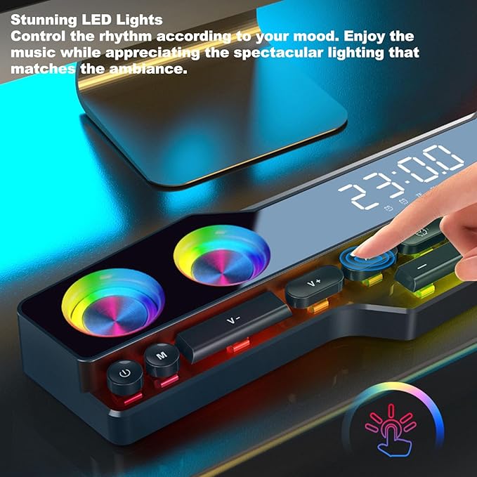 Computer Speakers for PC Desktop RGB Gaming PC Sound Bar with Keyboard Shaped Switch Buttons SupportsAUX CableMemory CardUSB Drive Playbacks