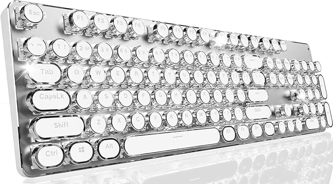 EWEADN TK950 Typewriter Keyboard Wireless Mechanical Keyboard 104 Keys Aesthetic Typewriter Keyboards with White Backlit Anti-Ghosting Blue Switch Bluetooth/2.4GHz/Wired Keyboards-White