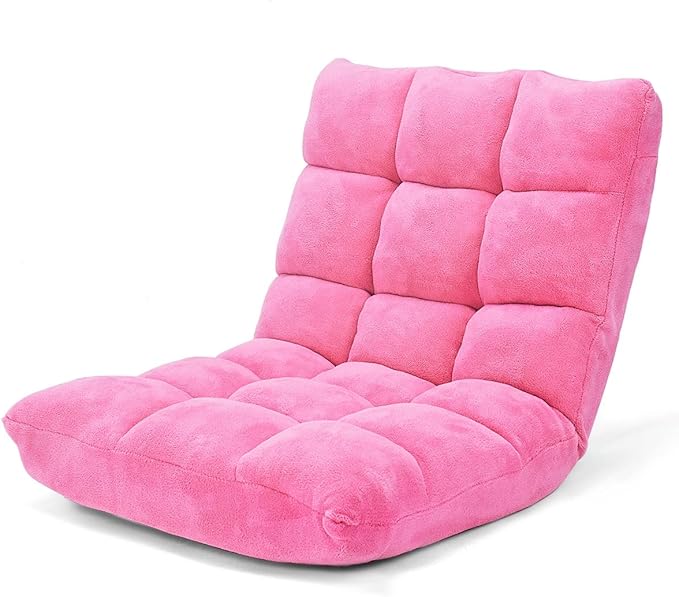 KOMFOTT 14-Position Adjustable Palace Lounger with Back Support - Gaming Chair Meditation Lounger Living Room Pink