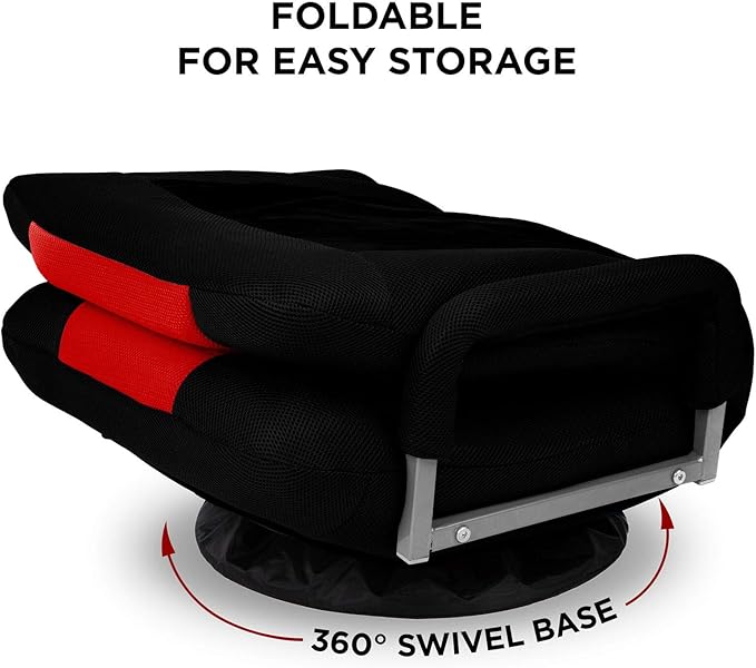 HPW Black Red Video Game Gaming Floor Chair Lounge Chair with Armrest 3 Adjustable Backrest Position 360 Degree Swivel Foldable Design for Easy Storage Soft Comfortable Seat Steel Frame Construction