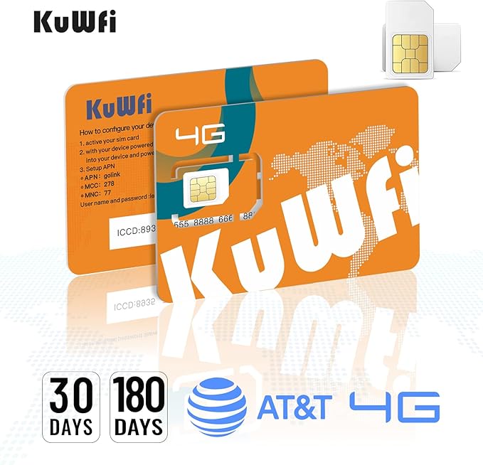KuWFi Mobile WiFi Hotspot and 2GB Prepaid 4G LTE SIM Card