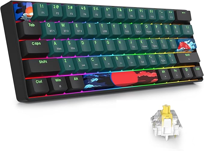 surmen GT61 Wireless 60% Keyboard Mini RGB Mechanical Gaming Keyboard 60 Percent Hot-Swappable with Linear Gateron Switch Type-C/Bluetooth 5.0 Programmable (Gateron Yellow Sound Wave 61)