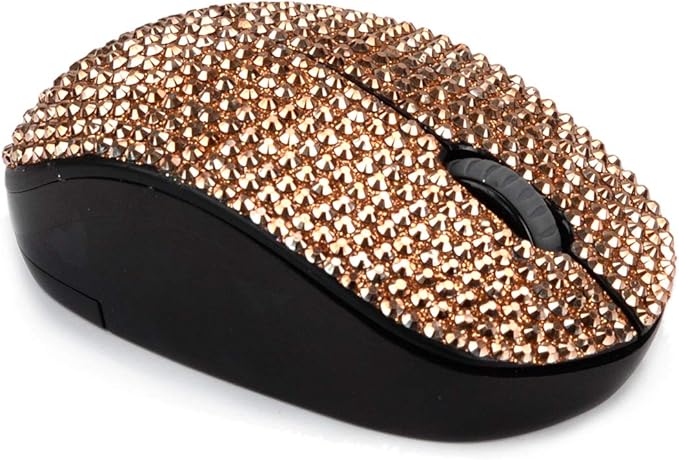 Bling Dazzling 2.4GHz Wireless Silent Mouse Covered with Rhinestone Crystal Crystallized Mouse with USB Receiver Compatible with Notebook PC Laptop Computer MacBookGreat Gift (Rose Gold)