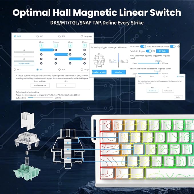 ATTACK SHARK X68 HE 8000Hz Rapid Trigger Keyboard 0.01mm RT Accuracy Wired Gaming Keyboard with Magnetic Switch Adjustable Actuation Rapid Trigger Snap Tap RGB Lighting for PC/Mac White Contours