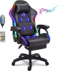 TBQATNTS Gaming Chair with RGB LED Light Ergonomic Massaging Computer Gaming Chair Video Gaming Chair with Footrest Reclining Gaming Chair with Speakers Office ChairBlack