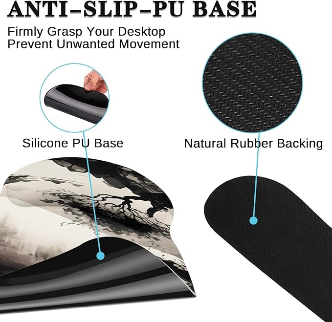 Britimes Black Ink Landscape Keyboard Mouse Pad Set 4in1 Large Mousepad+Keyboard Wrist Rest+Mouse Wrist Rest+Coaster Set with Ergonomic Design for Home Office Computer 35.4x15.7 inches