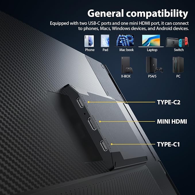 14 Laptop Screen Extender FHD 1080P IPS Travel Dual Monitor 226° Rotation Portable Monitor for Laptops 13-16 with USB-C/HDMI Port Plug-Play for Win/Mac/Chrome/Android