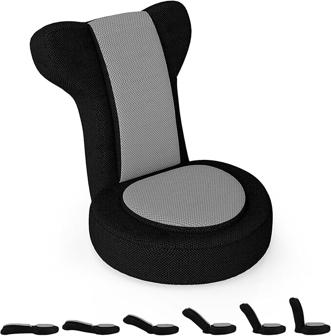 GOFLAME Folding Floor Chair Lazy Sofa Chair with Adjustable Headrest &amp Backrest Sponge Padded Seat Cushion Portable Floor Gaming Chair for Adults Teens Grey
