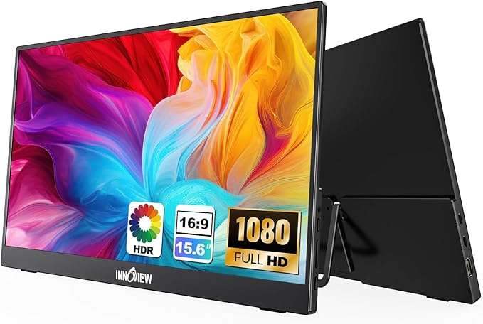 InnoView 15.6'' Portable Monitor for Laptop FHD 1080P USB-C Travel Monitors Built-in 90° Adjustable Stand Without Bag HDR IPS Portable Laptop Monitor for MacBook PC Phone Xbox PS4/5 Switch
