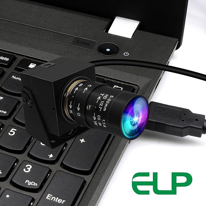 ELP Global Shutter USB Camera Manual Zoom Webcam 5mp 50fps High Speed PC Camera 5-50mm Variable Focus CS Mount Webcamera 1440P 60fps Lightburn Cam UVC USB2.0 Varifocal Telephoto Web Cam (10X Zoom)