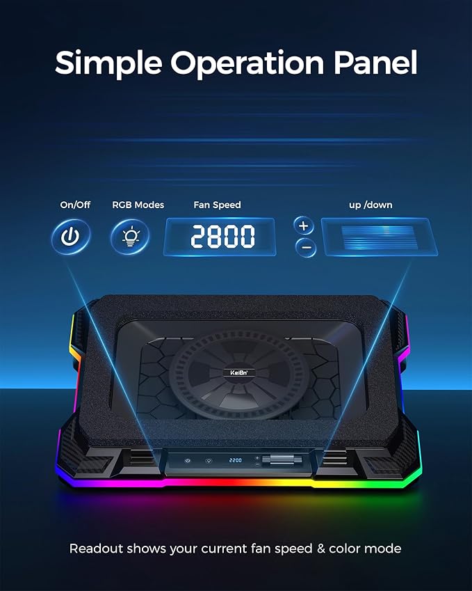 KeiBn Gaming Laptop Cooling Pad Laptop Cooling Stand with 5.5inch External Cooling Fan Rapid Cooling Laptop 15.6-19.3inch Infinitely Variable Speed 8 Height Stands 4 USB Ports Blue