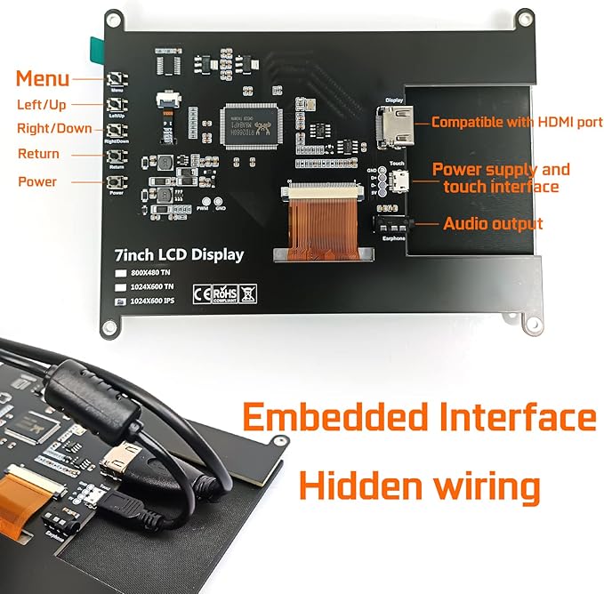WOWNOVA 7 Computer Sensor Panel LCD Screen PC Temperature Monitor Display Secondary Screen PC Accessories for PC Case Compatible with Raspberry Pi and Windows 7/8/10/11 (Touch Screen)