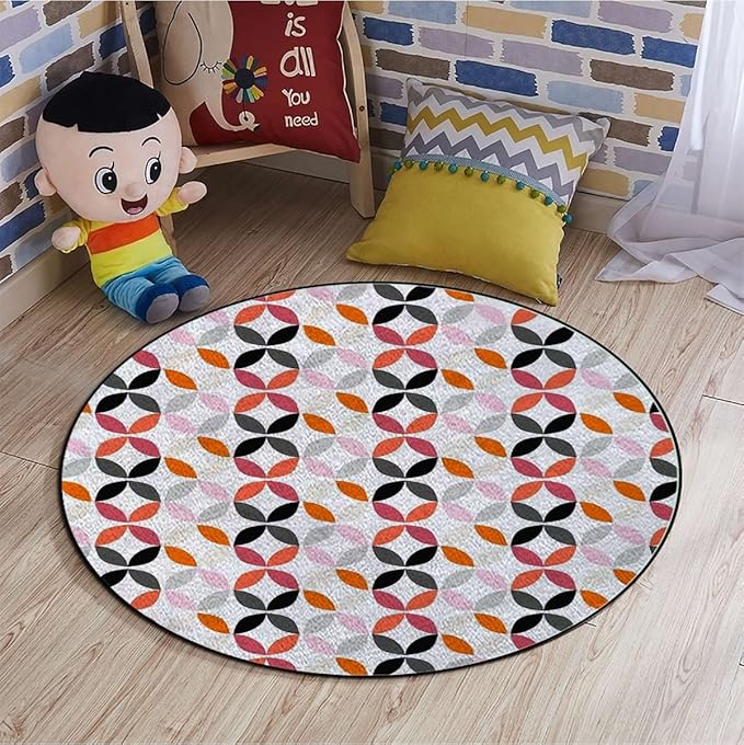 Geometric Gaming Chair Mat for Hardwood Floor Anti-Slip Floor Protector Game Controller Rubber Gaming Computer Chair Mat Circle Dimensional Ring FormsMulticolor Diameter 60 in