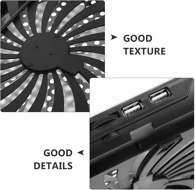 DOITOOL Quiet Aluminum Alloy Laptop Cooler Stand with Angled Dual USB Ports Rotary Fan Speed Control Non-slip Base Mute Cooling Pad for Notebook Computer Use at Home and Office Silver