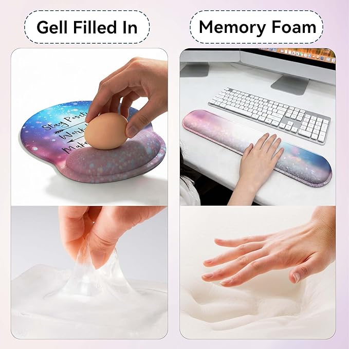 Desk Mat Set + Keyboard and Mouse Pad with Wrist Rest Support4-in-1 Large Mousepad Computer Mats for Desktop Home &amp Office-Glitter Pink Blue