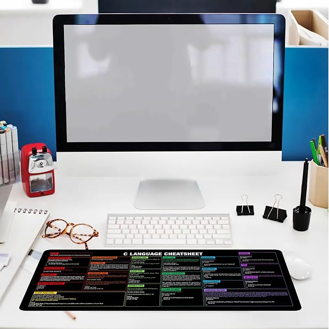 C Programming Language Cheat Sheet Mouse Mat KMH Mouse Pad for Coders Developers Large Desk Mat C Basics Mousepad Essential Computer Accessories for Study Work and Reference Purposes