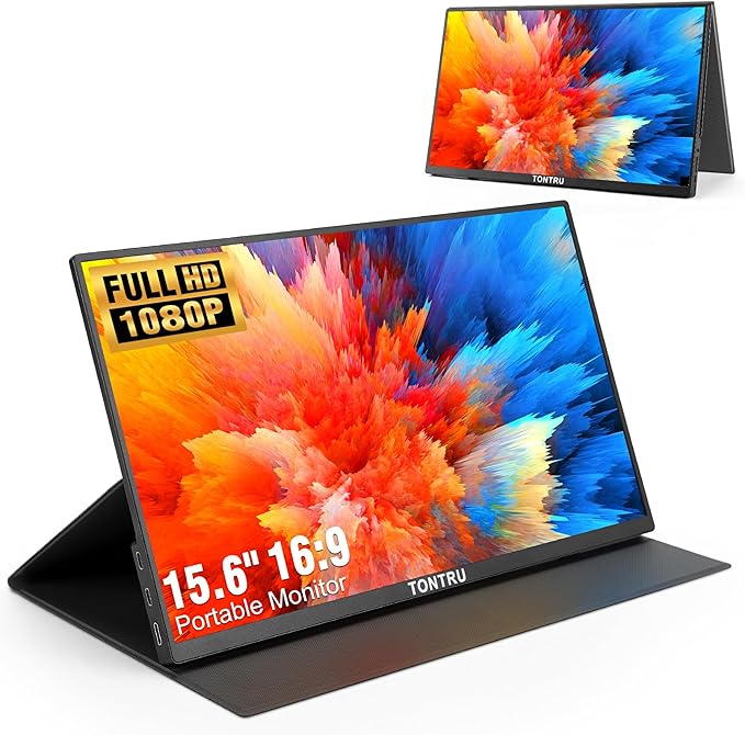 15.6 Portable Monitor Full HD 1080p USB-C &amp HDMI Connectivity Ultra-Slim Design Built-in Speakers Compatible with Laptop PC Gaming Consoles