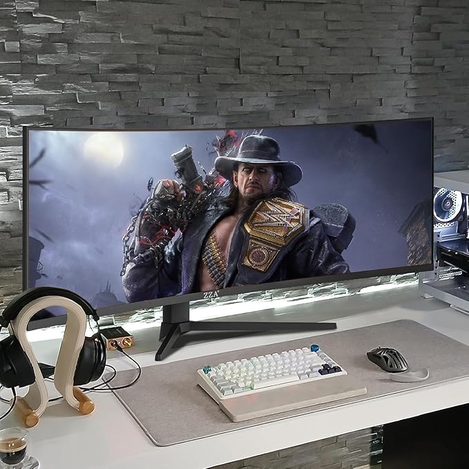 ZZA 49-Inch Ultra-Wide DQHD Curved Gaming Monitor | 5120x1440 1500R 165Hz AMD FreeSync 120% sRGB Height Adjustable HDMI 2.1/DP 1.4 Wall Mountable- Black