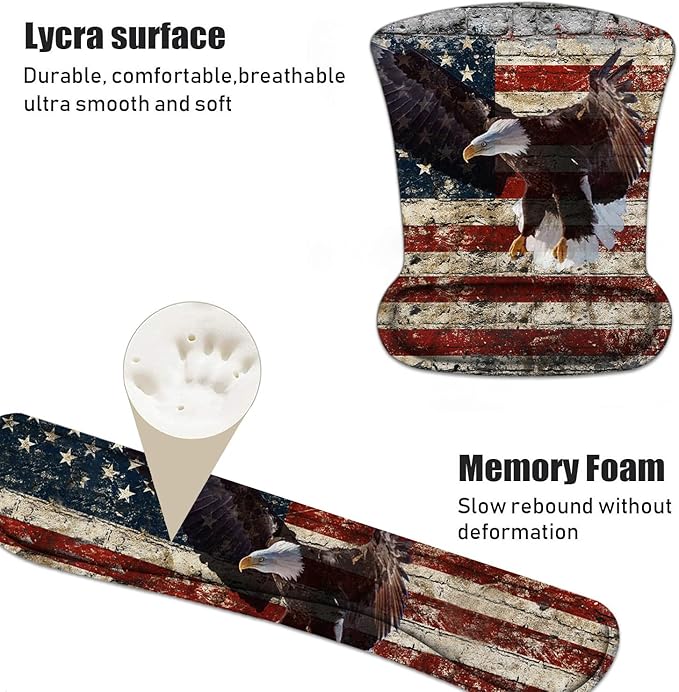 Keyboard Wrist Rest and Mouse Pad Wrist Support Set with Coasters Non-Slip PU Base Ergonomic Mousepad for Computer Laptop Home Office Easy Typing &amp Pain Relief Military Wall Graffiti USA Flag Ea