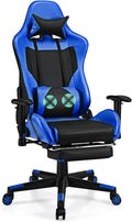 Giantex Massage Gaming Chair Ergonomic Video Game Chair with Footrest High Back E-Sport Computer Chair with Headrest &amp Massager Lumbar Support PU Leather Gaming Seat (Blue)