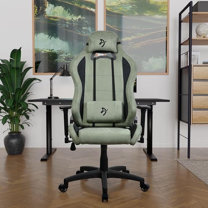 Arozzi Torretta Gaming Chair - Super Soft Ergonomic Gaming Chairs for Adults Adjustable Backrest with Neck &amp Lumbar Pillows - Swedish Design Home Office setup Professional Computer Chairs Forest