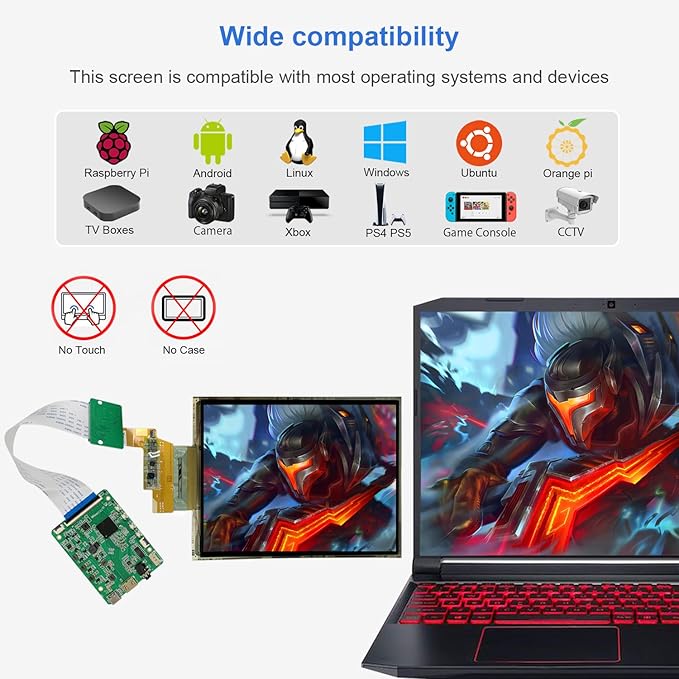 7.8 inch Flexible Display Curved Bendable Screen FHD 1920 * 1440 AMOLED Display with HDMI Driver Board OLED Monitor Without Enclosure Kit for DIY Prototype Demo Compatible with All Systems
