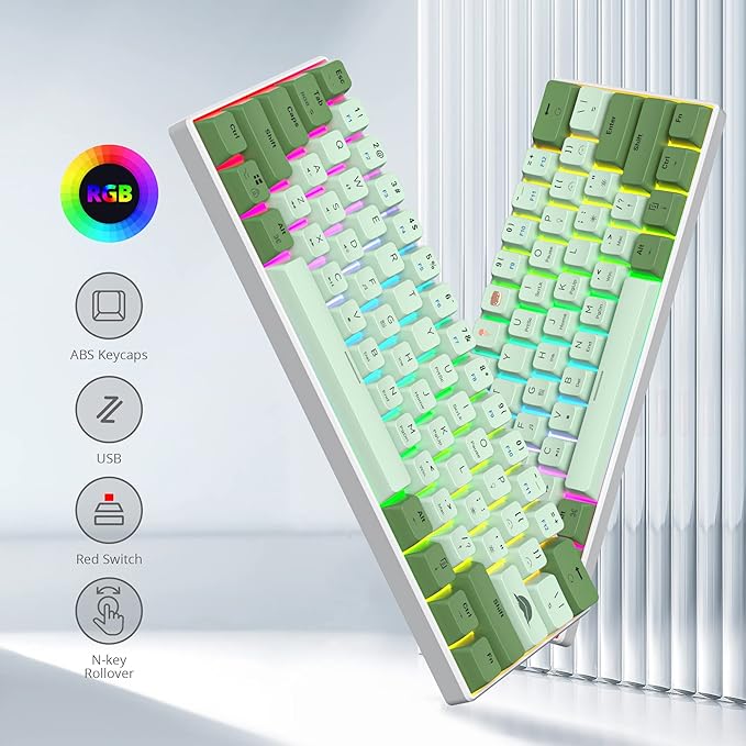 60% Mechanical Keyboard - Compact Gaming Keyboard with RGB Backlit 61 Green Switch Keys USB Wired for Windows Mac Laptop PC