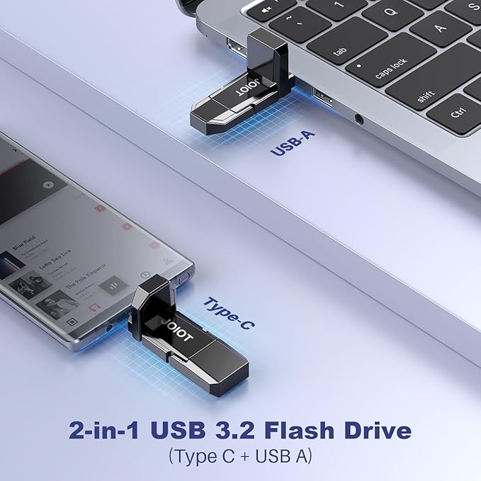 USB C Flash Drive 256GB Up to 450MB/s Dual Type-C &amp USB-A USB 3.2 Solid State Drive USB-C Thumb Drive Compatible with iPhone 15/16 Series Smartphone Tablet Laptop Car Smart TV Game Console