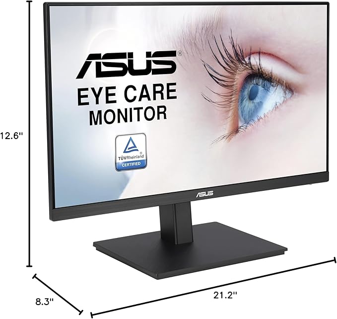 ASUS 24” 1080P Monitor (VA24EQSB) - Full HD IPS 75Hz Built-in Speakers Eye Care Low Blue Light Flicker Free VESA Mountable Height Adjustment Frameless DisplayPort HDMI VGA USB HubBlack