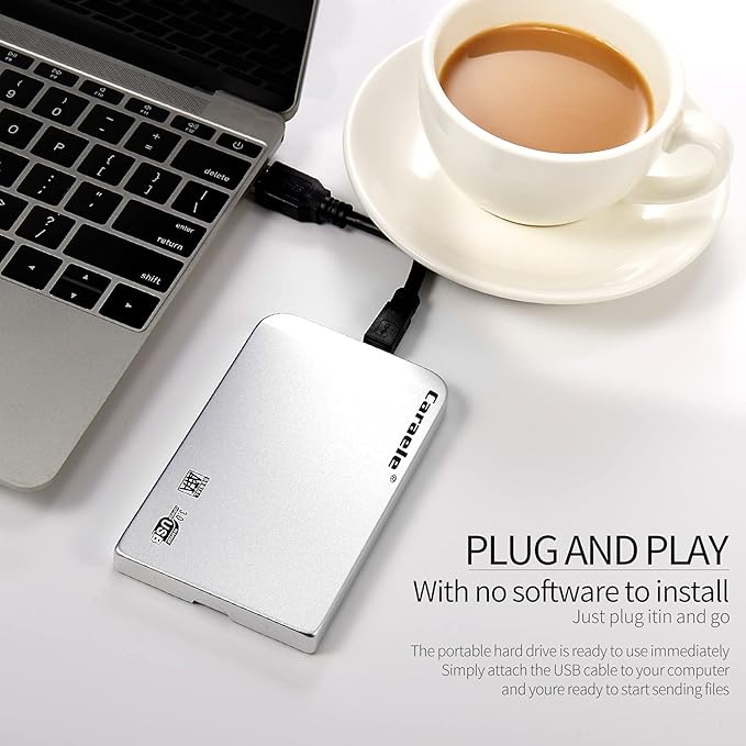 Portable SATA External Hard Drive HDD 500GB 1TB 2TB USB3.0 Ulra-Fast File Transfers for Windows Mac and Linux (500GB Silver)
