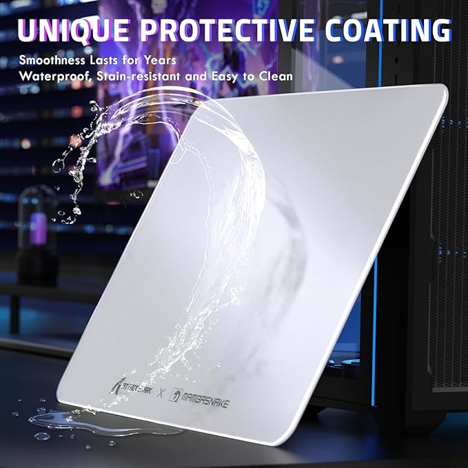 ATTACK SHARK CM05SE Tempered Glass Mouse Pad 9H Hardness Anti-Scratch Nano Etched Ultra-Smooth Surface Non-Slip PU Base High Accuracy Fast-Moving 410×310×5mm for FPS Esports/Office - White