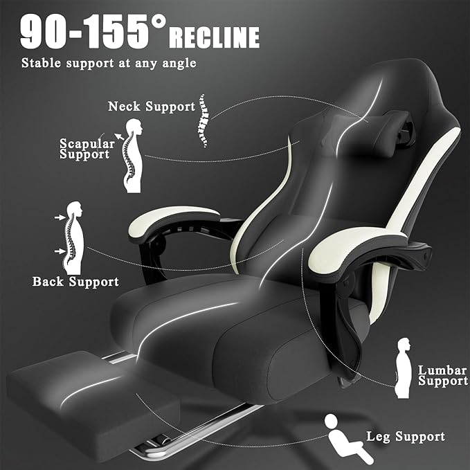 Ergonomic Gaming Chair with Pocketed Spring Cushion Breathable Fabric Computer Chair with Footrest Adjustable Lumbar Support Video Game Chair for Adults