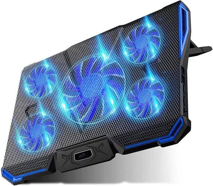 Laptop Cooling Pad LED Screen Gaming Laptop Cooler with 5 High-Speed Adjustable Fans 7 Heights Stand 2 USB Ports Compatible up to 17'' Laptop