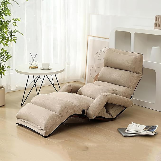 ELEFOCUS Adjustable Foldable Lazy Sofa Chair - 6 Positions Indoor Chaise Lounge with Armrests Backrest Portable Floor Bed(D)