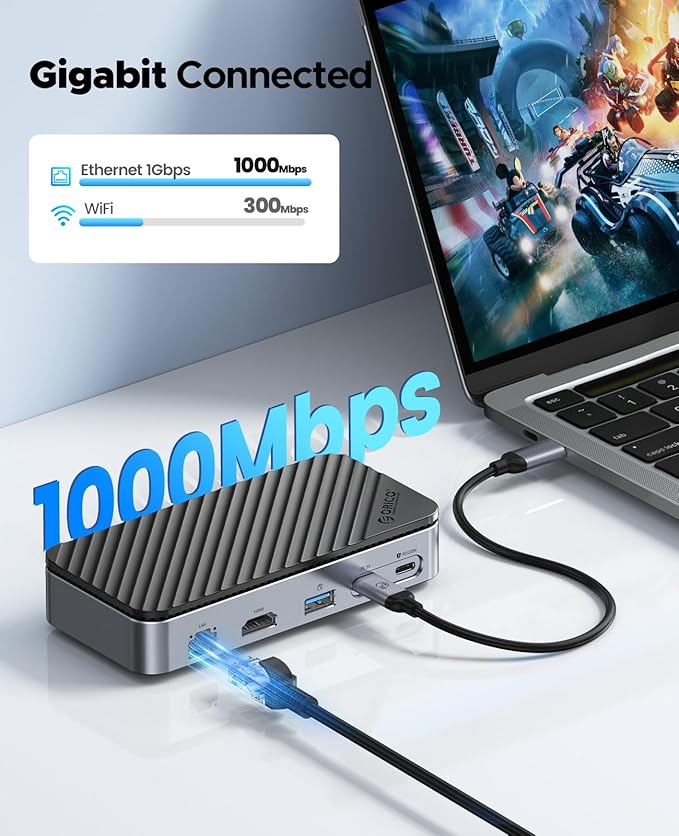 ORICO 10-in-1 USB C HUB with SSD Enclosure Built-in Cooling Fan with NVMe/SATA HDMI 4K@60Hz10Gbps/5Gbps USBA/C Gigabit Ethernet SD/TF 3.0 Ports Compatible with Windows/Mac/Dell/HP