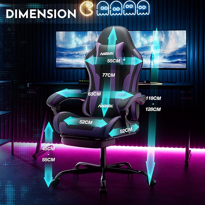 Gaming Chair Ergonomic Computer Chair with Footrest and Lumbar Support Height Adjustable Game Chair with 360°-Swivel Seat and Headrest and for Office or Gaming BLACKPURPLE