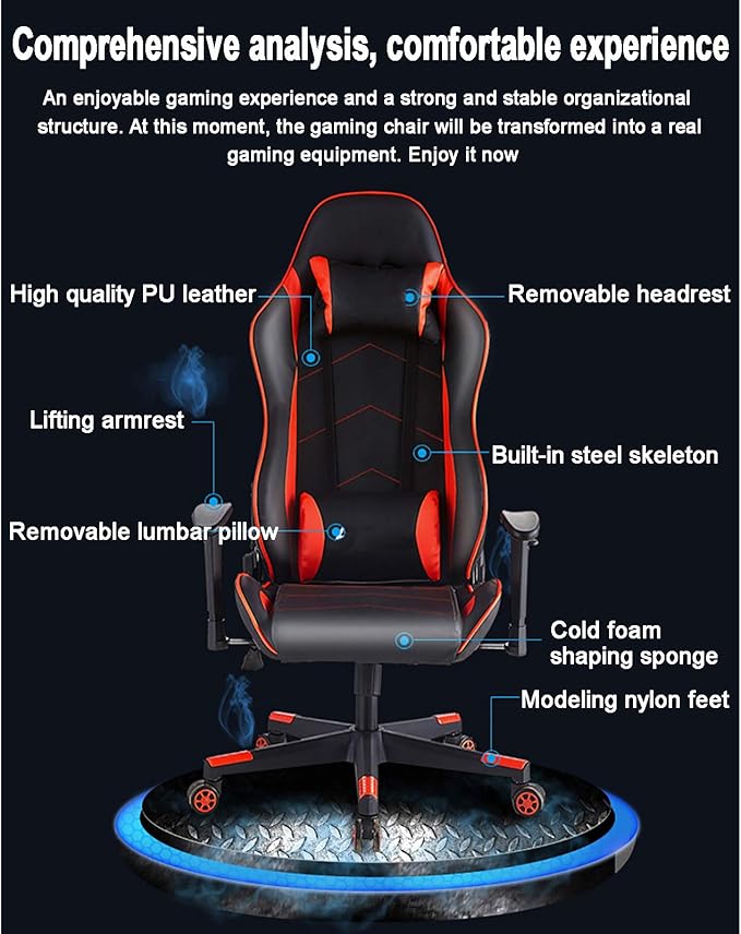 Office Chair Gaming Chair Computer Chair Racing Style Game Chair with Headrest and Lumbar PillowHigh Back Gaming ChairAndrgonomic Computer Chair E-Sports Swivel Chair PU Leather Gamer Chai