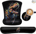 Keyboard Wrist Rest and Mouse Pad Wrist Support Set Ergonomic Gel Mouse Pad Wrist Rest with Non-Slip Base for Home Office Desk Pad Easy Typing Cool Painted Dinosaur Black Gaming Mouse Mat