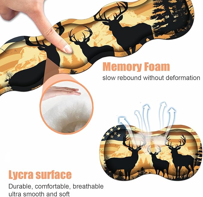 Ergonomic Keyboard Wrist Rest &amp Mouse Pad Wrist Rest Set Large XXL Gaming Desk Mat 31.5x 11.8 with Non-Slip Base Memory Foam Easy Typing Pain Relief for Home &amp Office American Flag Deer