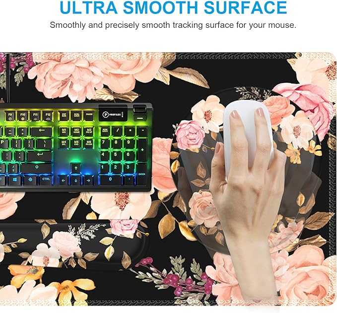 iCasso Desk Mat Gaming Mouse Pad Wrist Support Set4in1 XXL Large Mousepad + Keyboard Wrist Rest+Mouse Wrist Rest+Coaster Set with Ergonomic Design for Home Office Table Computer-Penoy