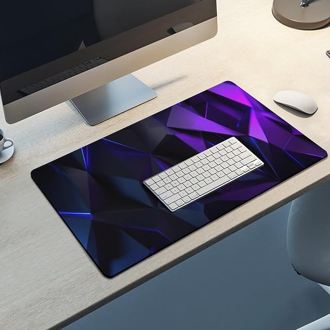 Geometric Neon Blue Purple Gaming Mouse Pad Non-Slip Rubber Base XXL Mousepad with Stitched EdgesWaterproof Washable Mouse Mat for Desk Home Office Gaming 29.5x16
