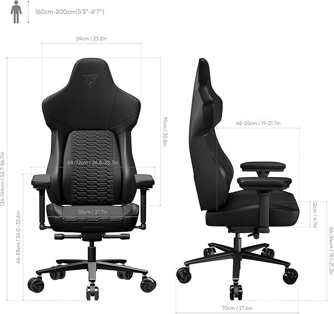 ThunderX3 CORE Gaming Chair for Adults Ergonomic Office Chair High Back Desk Chair Synchronous Tilt Forward Tilt 360° Self-Adjusting Lumbar Support Multipurpose Footrest Leather Racer Black