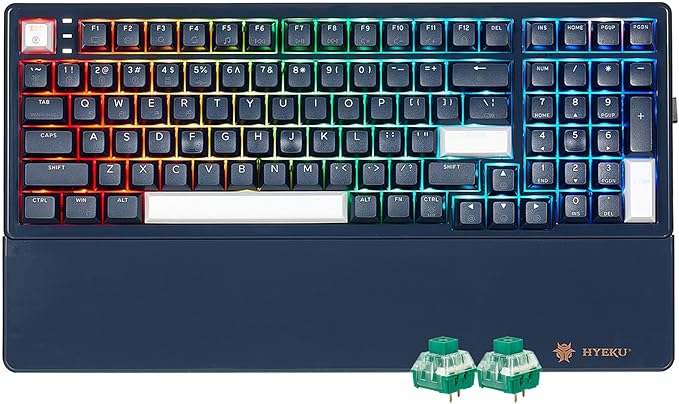Hexgears Wireless Mechanical Keyboard with Number PadWrist RestGasket StructureTri-Mode BT5.0/USB-C/2.4GHz Hot Swappable KeyboardCreamy SoundRGB BacklitComputer Gaming Keyboards(Clicky Switch)