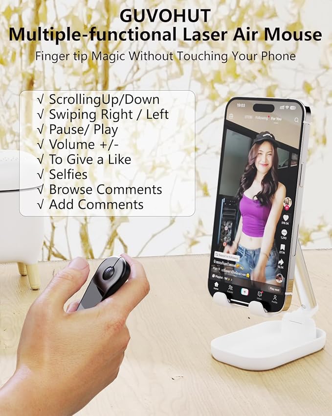 Air Mouse Bluetooth Presenter with Touchpad for PC/iOS/Android Rechargeable Remote Control for PowerPoint/Keynote/TikTok/Camera/Kindle App (Black)