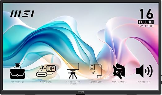msi Pro MP165 E6 Ultra Slim &amp Light Portable Monitor15.6 FHD IPS 1080p USB Type-C HDMI Built-in Speakers Tripod Mount Support Perfect for PC Mac PS5 PS4 Xbox Mobile Metal Gray